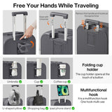 mixi Carry On Luggage with Cup Phone Holder Hard Shell Rolling Travel Suitcase with Spinner Wheels,20 Inch Rock Grey