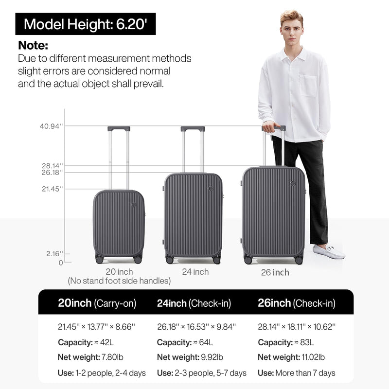 mixi Carry On Luggage with Cup Phone Holder Hard Shell Rolling Travel Suitcase with Spinner Wheels,20 Inch Rock Grey