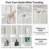 mixi Carry On Luggage with Cup Phone Holder Hard Shell Rolling Travel Suitcase with Spinner Wheels,20 Inch Smoke White