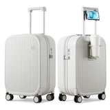 mixi Carry On Luggage with Cup Phone Holder Hard Shell Rolling Travel Suitcase with Spinner Wheels,20 Inch Smoke White