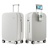 mixi Checked Luggage with Cup Phone Holder Hard Shell Rolling Travel Suitcase with Spinner Wheels,24 Inch Smoke White