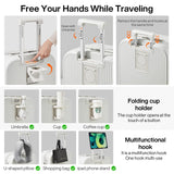 mixi Checked Luggage with Cup Phone Holder Hard Shell Rolling Travel Suitcase with Spinner Wheels,24 Inch Smoke White