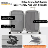 mixi Checked Luggage with Cup Phone Holder Hard Shell Rolling Travel Suitcase with Spinner Wheels,24 Inch Smoke White