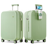 mixi Checked Luggage with Cup Phone Holder Hard Shell Rolling Travel Suitcase with Spinner Wheels,26 Inch Avocado Green