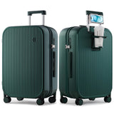 mixi Checked Luggage with Cup Phone Holder Hard Shell Rolling Travel Suitcases with Spinner Wheels,26 Inch Blackish Green