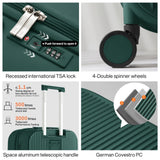 mixi Checked Luggage with Cup Phone Holder Hard Shell Rolling Travel Suitcases with Spinner Wheels,26 Inch Blackish Green
