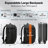 mixi EliteSeries 60L Vacuum Travel Backpack with Pump, Expandable Compression Carry On Luggage Bag Waterproof TSA Lock Suitcase, Black