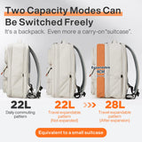 mixi Large Capacity Expandable Travel Backpack for Women & Men 15.6'' Laptop Carry On Weekender Bag Outdoor Hiking with Multifunction Pockets 180° Open Water Resistant 18 Inch 28L, Moonlight White