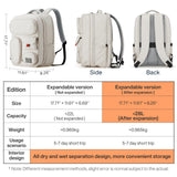 mixi Large Capacity Expandable Travel Backpack for Women & Men 15.6'' Laptop Carry On Weekender Bag Outdoor Hiking with Multifunction Pockets 180° Open Water Resistant 18 Inch 28L, Moonlight White