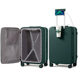 mixi Large Checked Luggage with Cup Phone Holder and Charger Hard Shell Suitcases with Spinner Wheels, 26 Inch Blackish Green