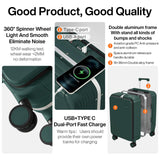 mixi Large Checked Luggage with Cup Phone Holder and Charger Hard Shell Suitcases with Spinner Wheels, 26 Inch Blackish Green