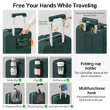 mixi Large Checked Luggage with Cup Phone Holder and Charger Hard Shell Suitcases with Spinner Wheels, 26 Inch Blackish Green