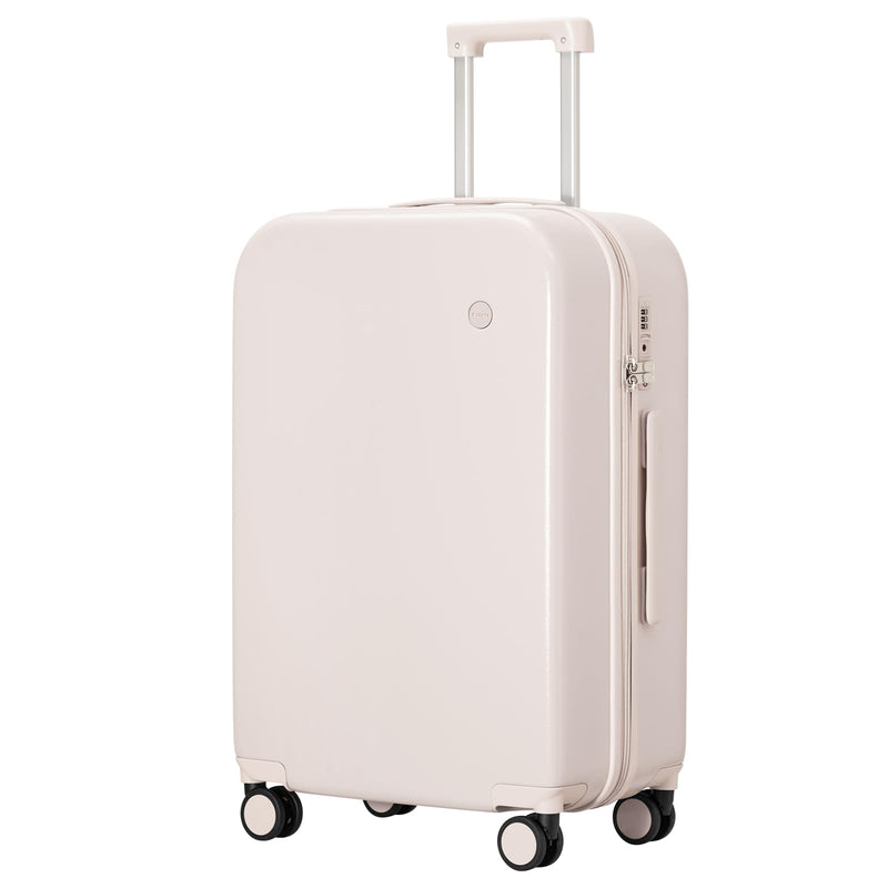mixi Luggage Suitcase with Spinner Wheels, Hardside Rolling Suitcase PC with Cover & TSA Lock Lightweight Travel Case 24in Checked in, Off White（Slight Pink）