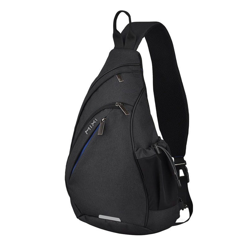 mixi Sling Bag Men Backpack Unisex One Shoulder Bag Hiking Travel Backpack Crossbody with USB Port for Men Women Versatile Casual Daypack - 19 inch,Black