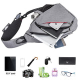 mixi Sling Bag Men Backpack Unisex One Shoulder Bag Hiking Travel Backpack Crossbody with USB Port for Men Women Versatile Casual Daypack - 20 inch,Gery