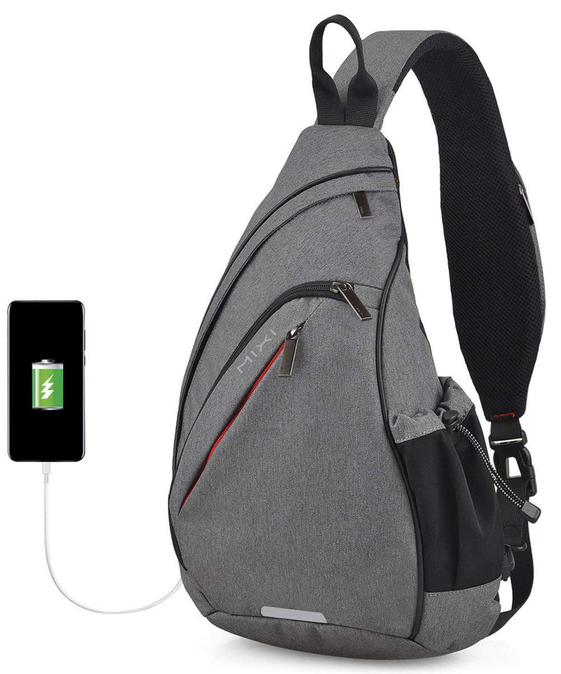 mixi Sling Bag Men Backpack Unisex One Shoulder Bag Hiking Travel Backpack Crossbody with USB Port for Men Women Versatile Casual Daypack - 20 inch,Gery