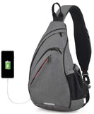 mixi Sling Bag Men Backpack Unisex One Shoulder Bag Hiking Travel Backpack Crossbody with USB Port for Men Women Versatile Casual Daypack-20 inch,Gery