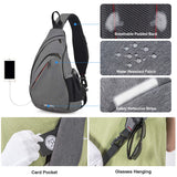 mixi Sling Bag Men Backpack Unisex One Shoulder Bag Hiking Travel Backpack Crossbody with USB Port for Men Women Versatile Casual Daypack - 20 inch,Gery