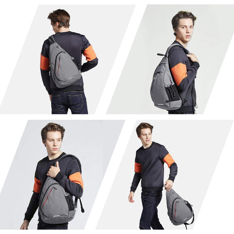 mixi Sling Bag Men Backpack Unisex One Shoulder Bag Hiking Travel Backpack Crossbody with USB Port for Men Women Versatile Casual Daypack - 20 inch,Gery