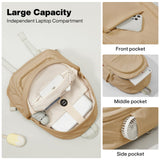 mixi Sweet Design Women Backpack Girls Cute Book Bag with Shockproof 15.6" Laptop Pocket Casual Daily Light Weight, Milky Apricot