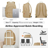 mixi Sweet Design Women Backpack Girls Cute Book Bag with Shockproof 15.6" Laptop Pocket Casual Daily Light Weight, Milky Apricot