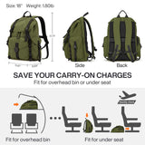 mixi Travel Backpack for Women Men, 18 Inch Carry On Laptop Backpack Flight Approved fits 16'' Laptop, Lightweight Waterproof Hiking Backpack Travel Outdoor Business Casual Daypack, Jungle Green