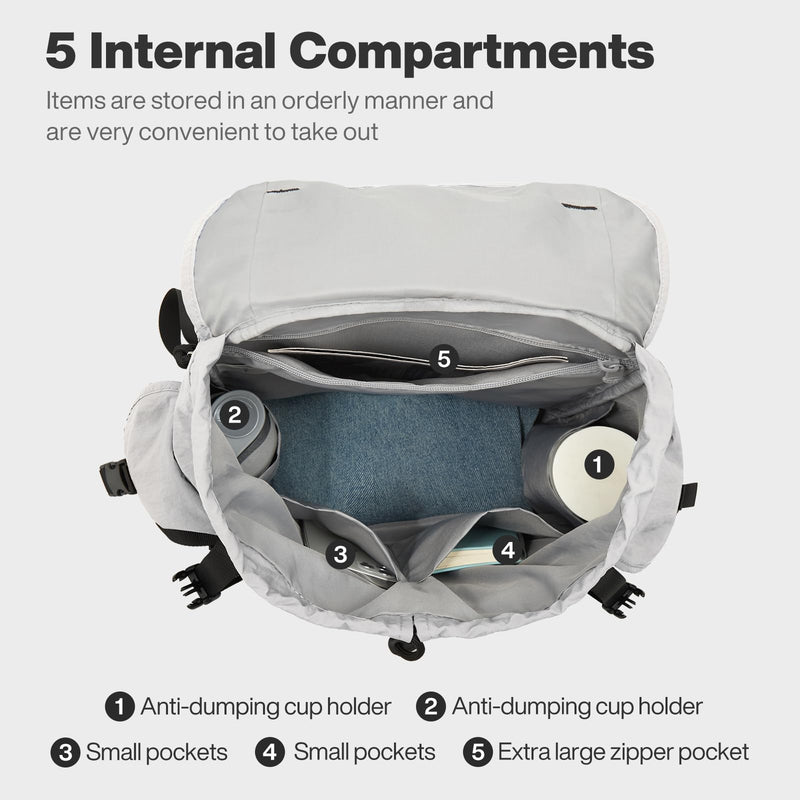 mixi Travel Backpack for Women Men, 18 Inch Carry On Laptop Backpack Flight Approved fits 16'' Laptop, Lightweight Waterproof Hiking Backpack Travel Outdoor Business Casual Daypack, Light Gray