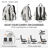 mixi Travel Backpack for Women Men, 18 Inch Carry On Laptop Backpack Flight Approved fits 16'' Laptop, Lightweight Waterproof Hiking Backpack Travel Outdoor Business Casual Daypack, Light Gray