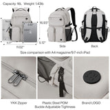 mixi Travel Laptop Backpack, Lightweight Durable School Bookbag Men Woman 15.6" Computer Bag, Water Resistant Outdoor Hiking Backpacks With Multifunction Pockets, 16 Inch, Beige