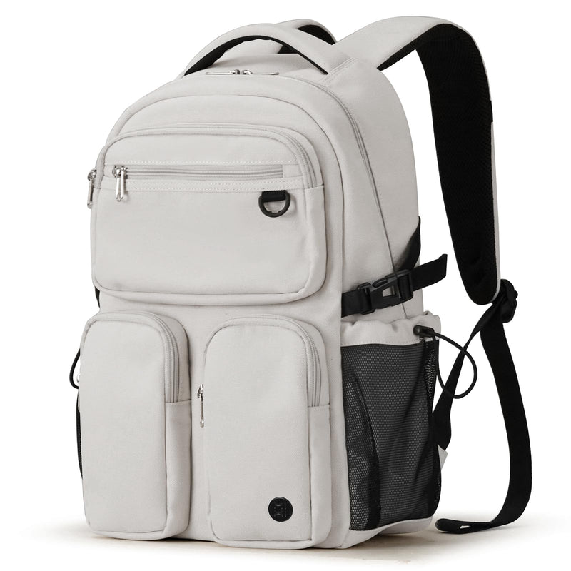 mixi Travel Laptop Backpack, Lightweight Durable School Bookbag Men Woman 15.6" Computer Bag, Water Resistant Outdoor Hiking Backpacks With Multifunction Pockets, 16 Inch, Beige