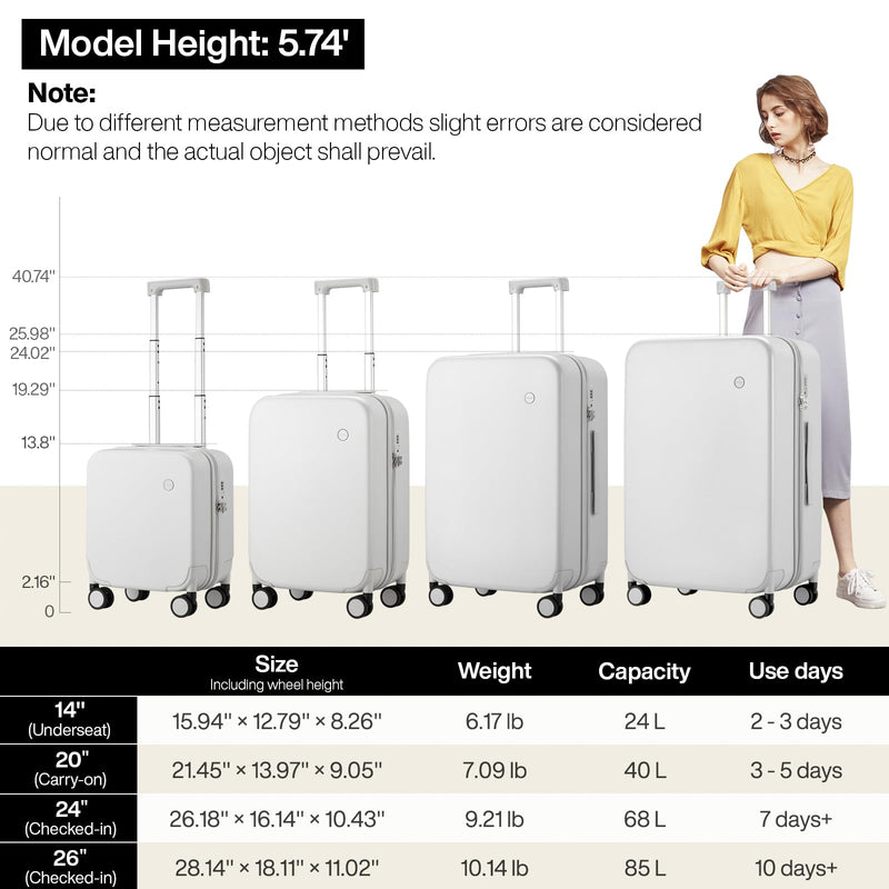mixi Upgrade Carry on Luggage Suitcases with Spinner Wheels, Hardside Rolling Suitcase PC with TSA Lock Lightweight Travel Case 20in Carry - On, Fine Grid Smoke White