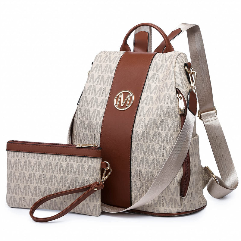 MKP COLLECTION Women Fashion Backpack Purse Multi Pockets Anti - Theft Rucksack Travel Shoulder Bag Handbag Set 2pcs