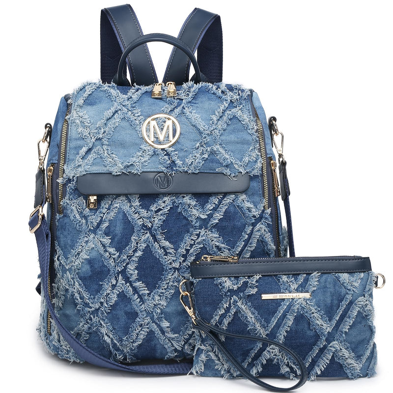 MKP Women Fashion Backpack Purse Jean Denim Handbag Anti - Theft Rucksack Travel College Shoulder Bag with Wristlet