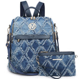 MKP Women Fashion Backpack Purse Jean Denim Handbag Anti-Theft Rucksack Travel College Shoulder Bag with Wristlet