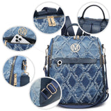 MKP Women Fashion Backpack Purse Jean Denim Handbag Anti - Theft Rucksack Travel College Shoulder Bag with Wristlet