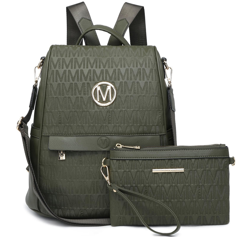 MKP Women Fashion Backpack Purse Multi Pockets Signature Anti - Theft Rucksack Travel Ladies Shoulder Bag Handbag 2Pcs