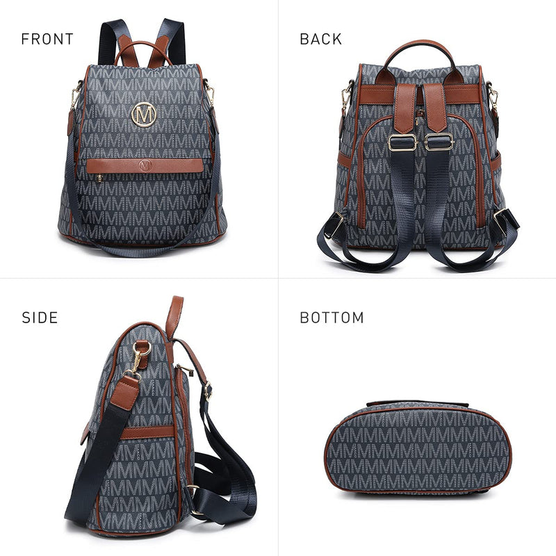 MKP Women Fashion Backpack Purse Multi Pockets Signature Anti - Theft Rucksack Travel Ladies Shoulder Bag Handbag 2Pcs