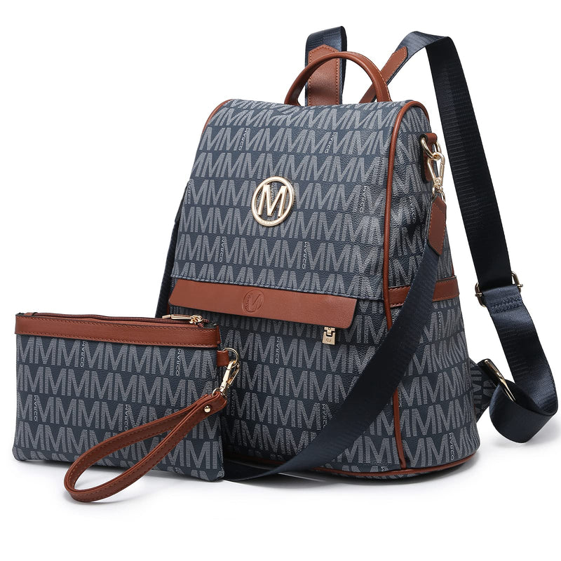 MKP Women Fashion Backpack Purse Multi Pockets Signature Anti - Theft Rucksack Travel Ladies Shoulder Bag Handbag 2Pcs