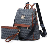 MKP Women Fashion Backpack Purse Multi Pockets Signature Anti-Theft Rucksack Travel Ladies Shoulder Bag Handbag 2Pcs