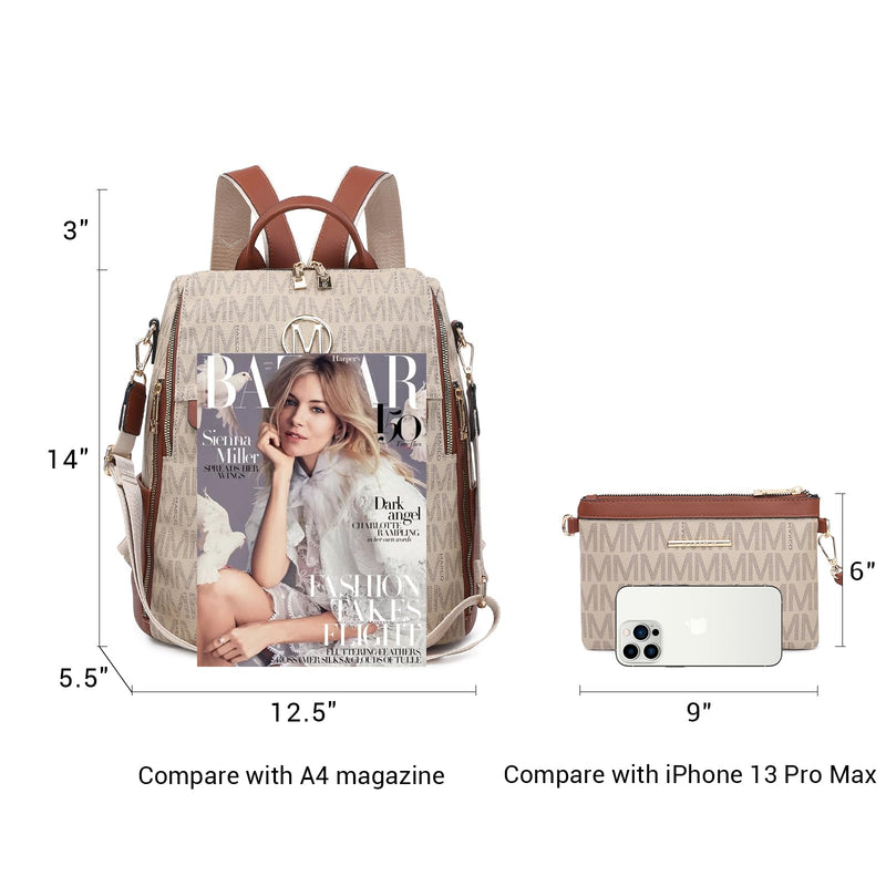 MKP Women Fashion Backpack Purse PU Leather Convertible Medium Ladies Rucksack Travel Shoulder Bags Handbag and Purse 2Pcs