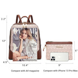 MKP Women's Fashion Medium Backpack Purse Set - 2Pcs PU Leather Shoulder Bag with Double Zipper for Travel and Daily Use