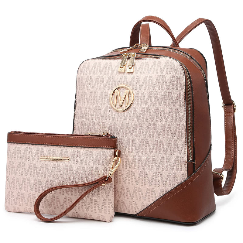 MKP Women's Fashion Medium Backpack Purse Set - 2Pcs PU Leather Shoulder Bag with Double Zipper for Travel and Daily Use