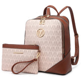 MKP Women's Fashion Medium Backpack Purse Set - 2Pcs PU Leather Shoulder Bag with Double Zipper for Travel and Daily Use