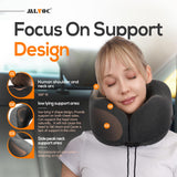 MLVOC Neck Pillow for Traveling, Upgraded 100% Pure Memory Foam Travel Neck Pillow for Airplane Flight Sleep, Breathable & Machine Washable Cover, Travel Kit with 3D Eye Mask, Earplugs & Bag, Black
