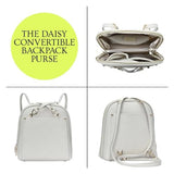 MMS Brands Miztique Daisy Convertible Backpack Purse for Women | Vegan Leather Shoulder Strap Bag or Convertible Backpack | (Bone)