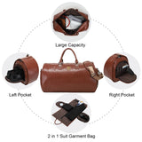 Modoker 2 - in - 1 Waterproof Leather Garment & Duffel Bag, 45L Carry - On Hanging Suitcase with Detachable Shoulder Strap, Wrinkle - Free Travel Luggage for Men & Women, Light Brown