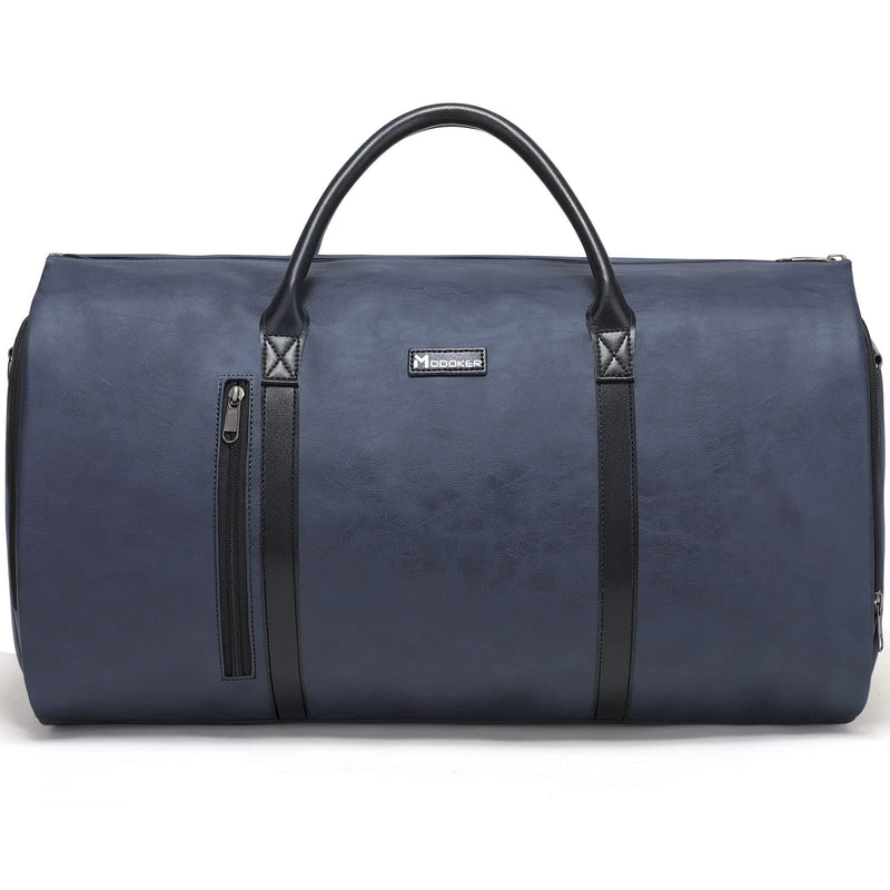 Modoker Convertible Leather Garment Bag, Carry on Garment Bags for Travel, Garment Duffel Bag, Gifts for Men Women Business Waterproof Suitcase Suit Travel Bags, Blue