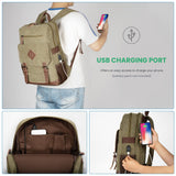 Modoker Eco - Friendly Vintage Backpack for Men Women, Canvas Bookpack Fits Most 15.6 Inches Computer and Tablets, Rucksack Backpack with USB Charging Port, Army Green