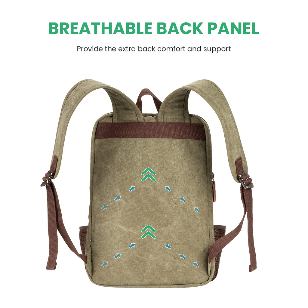 Modoker Eco - Friendly Vintage Backpack for Men Women, Canvas Bookpack Fits Most 15.6 Inches Computer and Tablets, Rucksack Backpack with USB Charging Port, Army Green