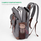 Modoker Eco - Friendly Vintage Backpack for Men Women, Canvas Bookpack Fits Most 15.6 Inches Computer and Tablets, Rucksack Backpack with USB Charging Port, Grey